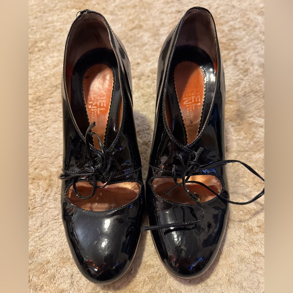 Vero Cuoio Vintage Black Patent Leather Oxford Pumps Size 7 (37) - Made in Italy